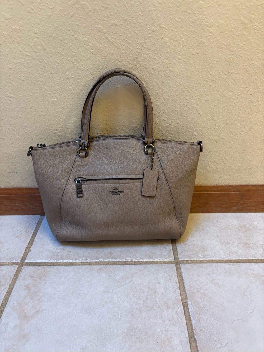 Coach Prairie Satchel in Taupe Pebbled Leather